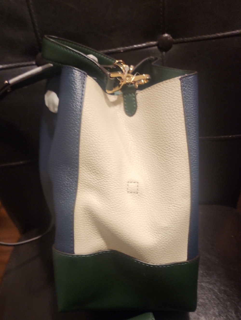 Michael Kors Navy and Green Leather Bucket Crossbody Bag - Picture 7 of 10